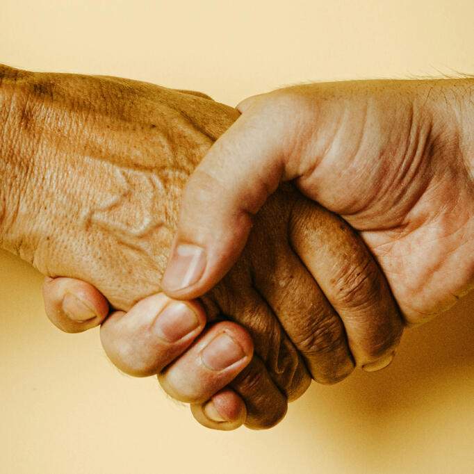 Two hands shaking representing trust, partnership and person-centred support